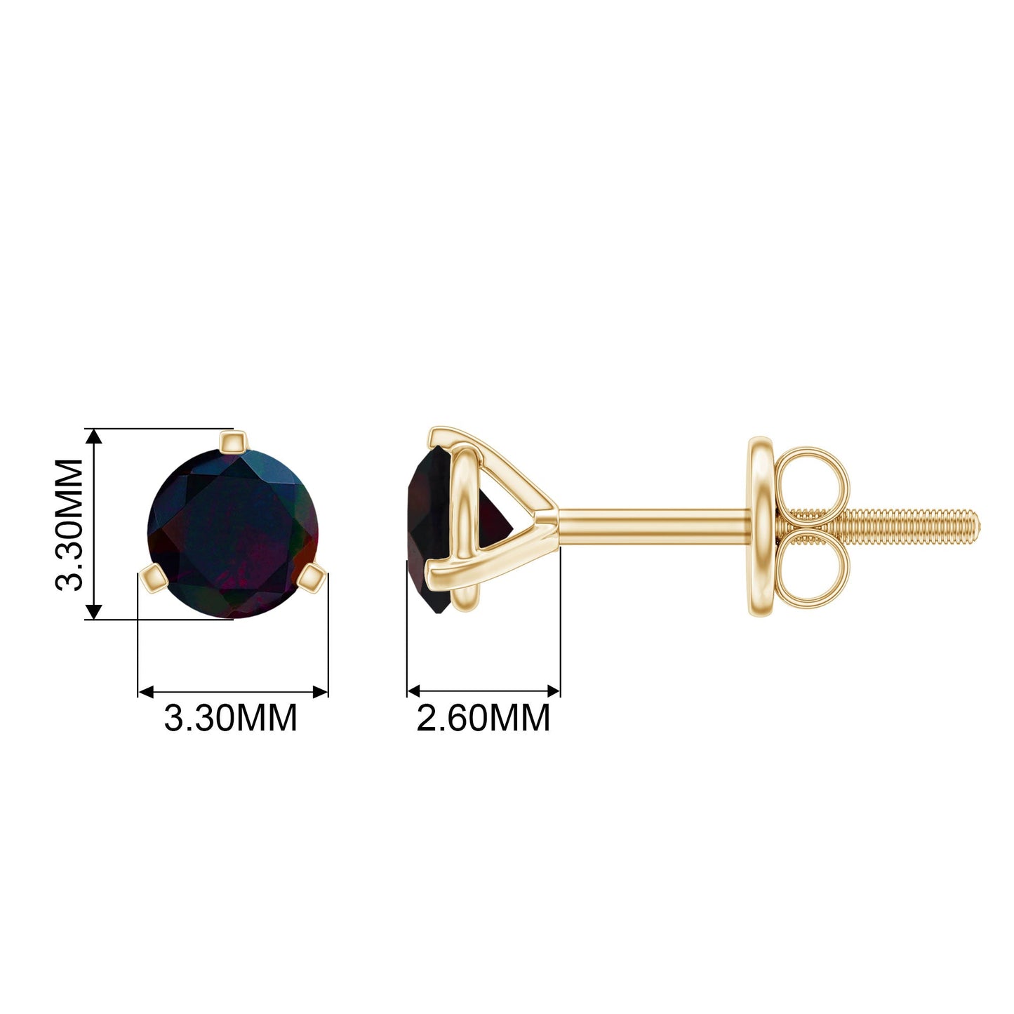 Solitaire Real Black Opal Martini Stud Earrings