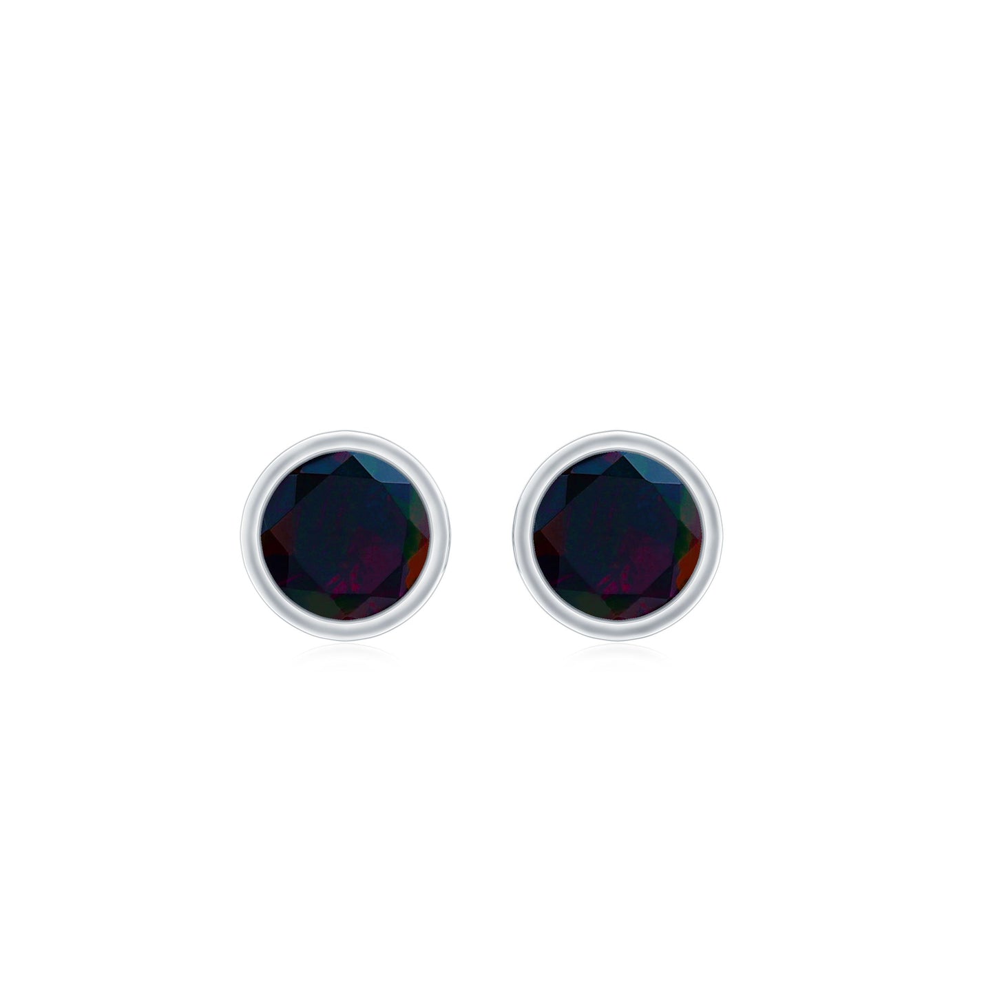 0.9 Carat Dainty Black Opal Solitaire Stud Earrings in Bezel Setting
