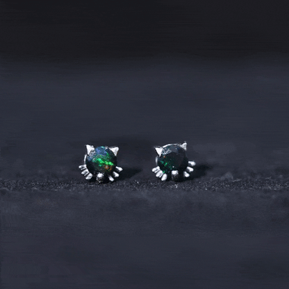 Solitaire Black Opal Cat Stud Earrings with Screw Back