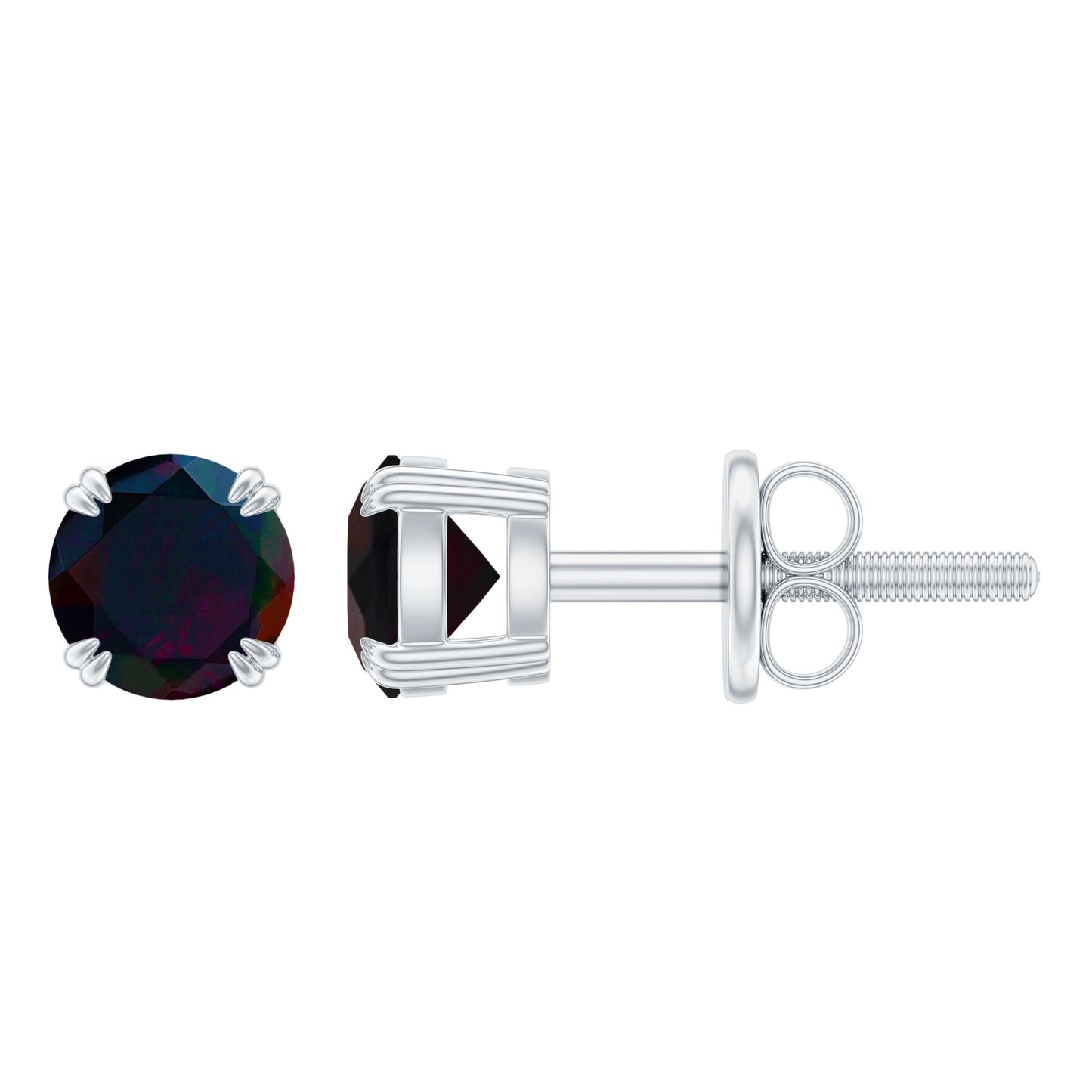 0.9 Carat Natural Black Opal Solitaire Stud Earrings with Screw Back