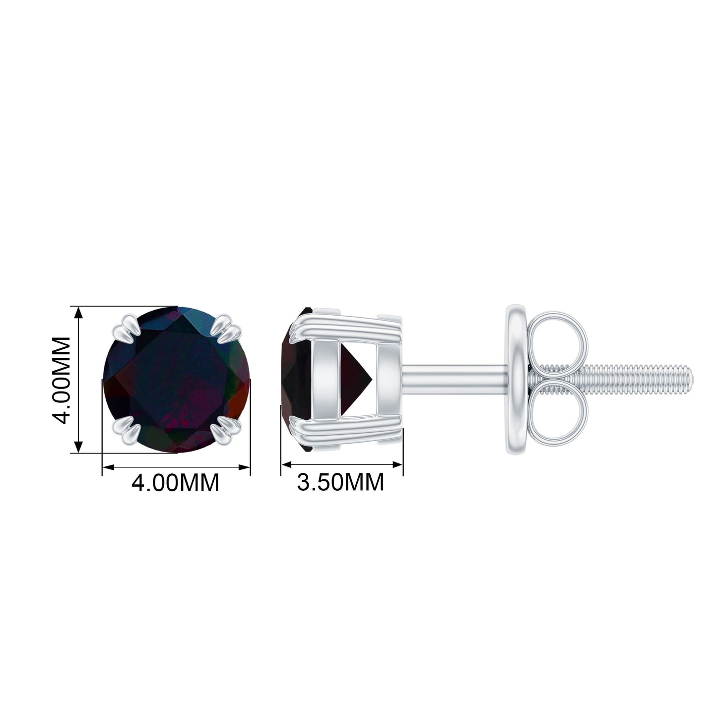 0.9 Carat Natural Black Opal Solitaire Stud Earrings with Screw Back