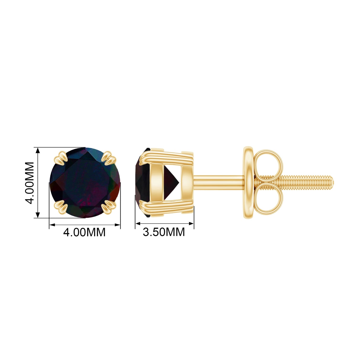 0.9 Carat Natural Black Opal Solitaire Stud Earrings with Screw Back