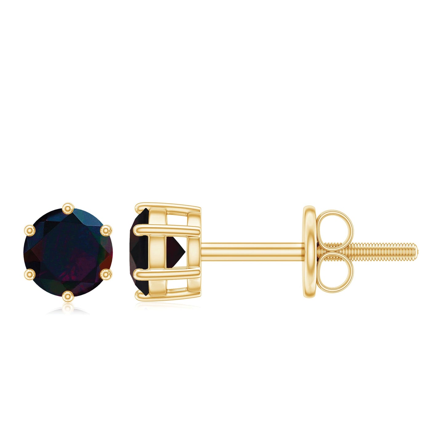 0.9 Carat Round Shape Black Opal Solitaire Stud Earrings