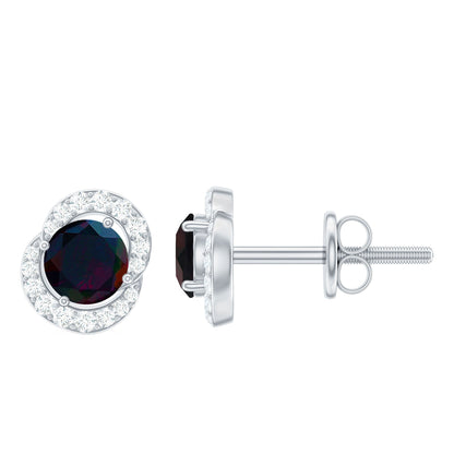 Natural Black Opal Stud Earrings with Diamond