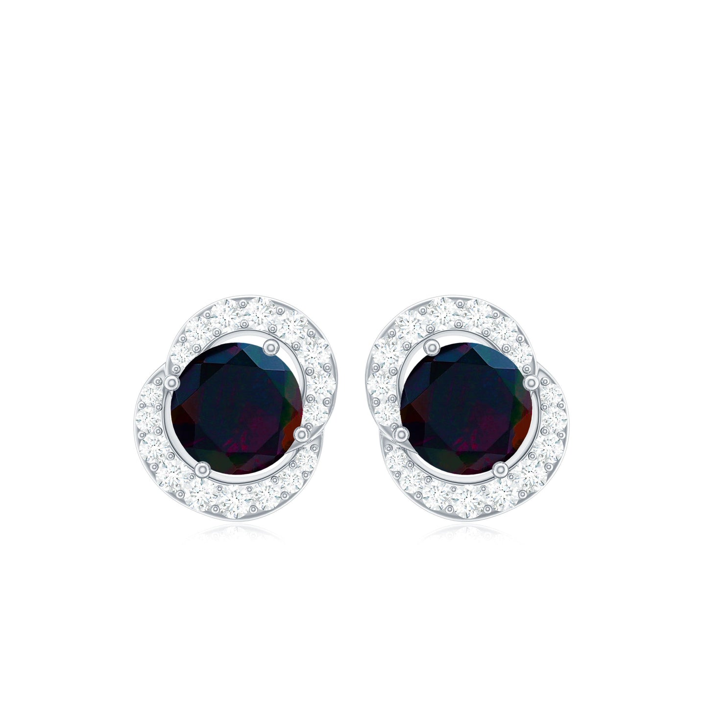 Natural Black Opal Stud Earrings with Diamond