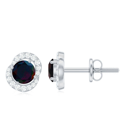 Natural Black Opal Stud Earrings with Diamond