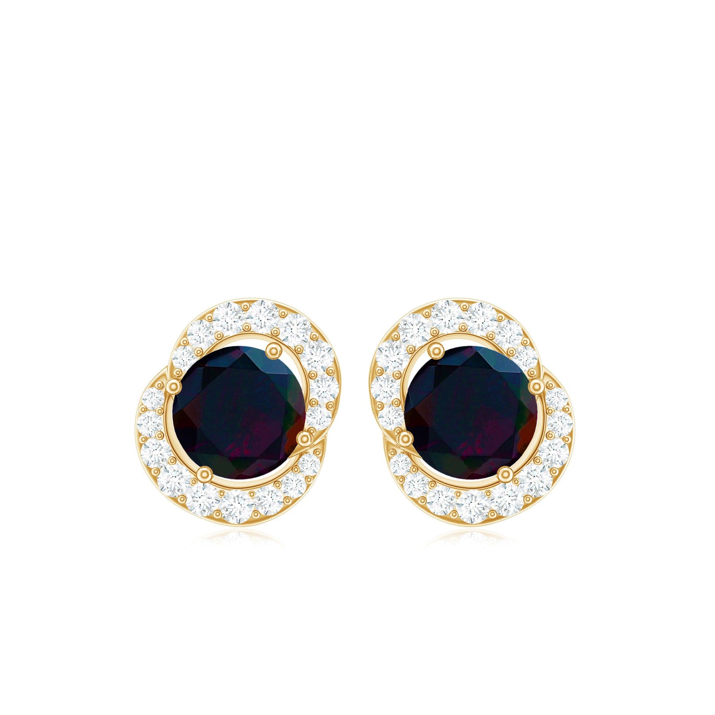 Natural Black Opal Stud Earrings with Diamond