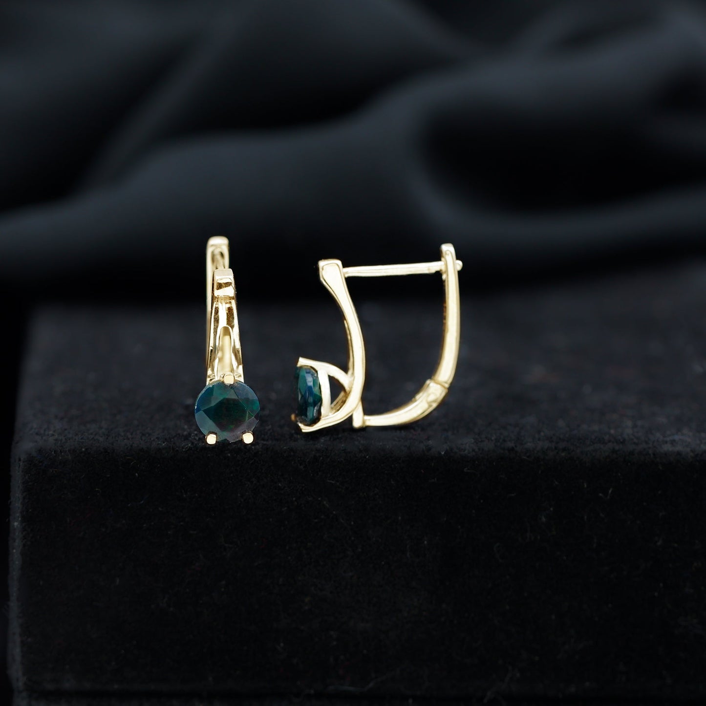 0.9 Carat Round Cut Black Opal J Hoop Earrings for Women