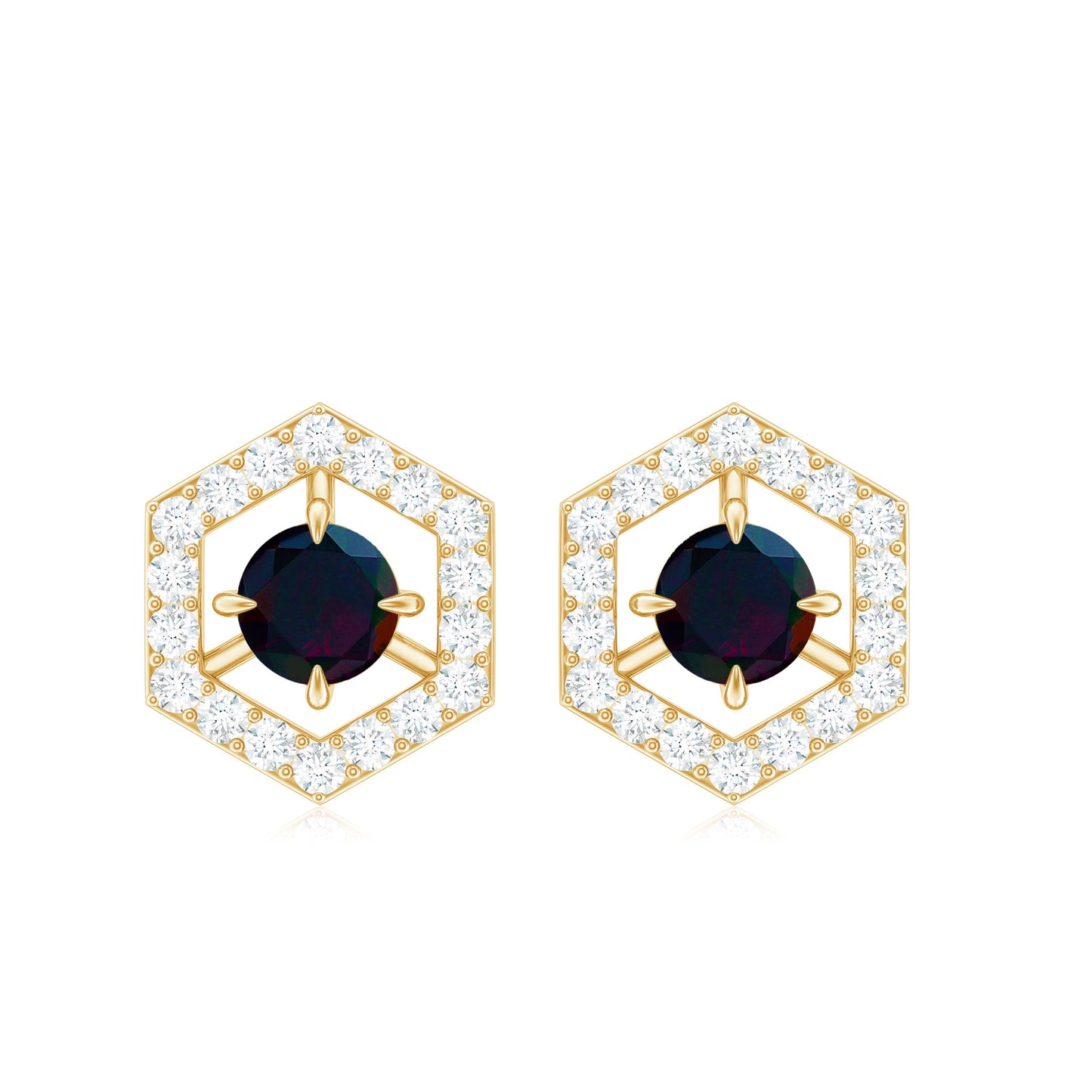 0.9 Carat Black Opal and Diamond Geometric Stud Earrings