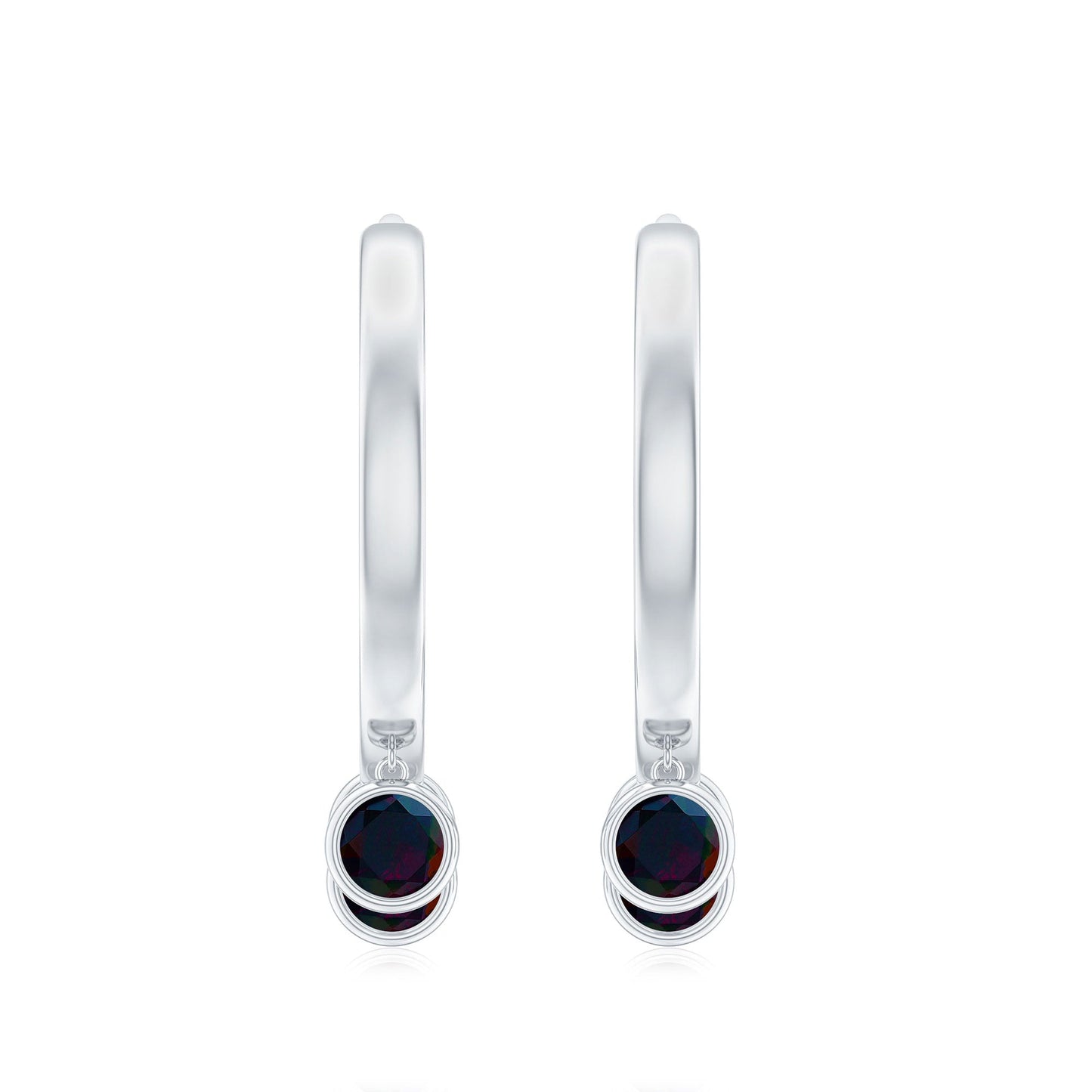 Three Stone Genuine Black Opal Hoop Drop Earrings with Certificate