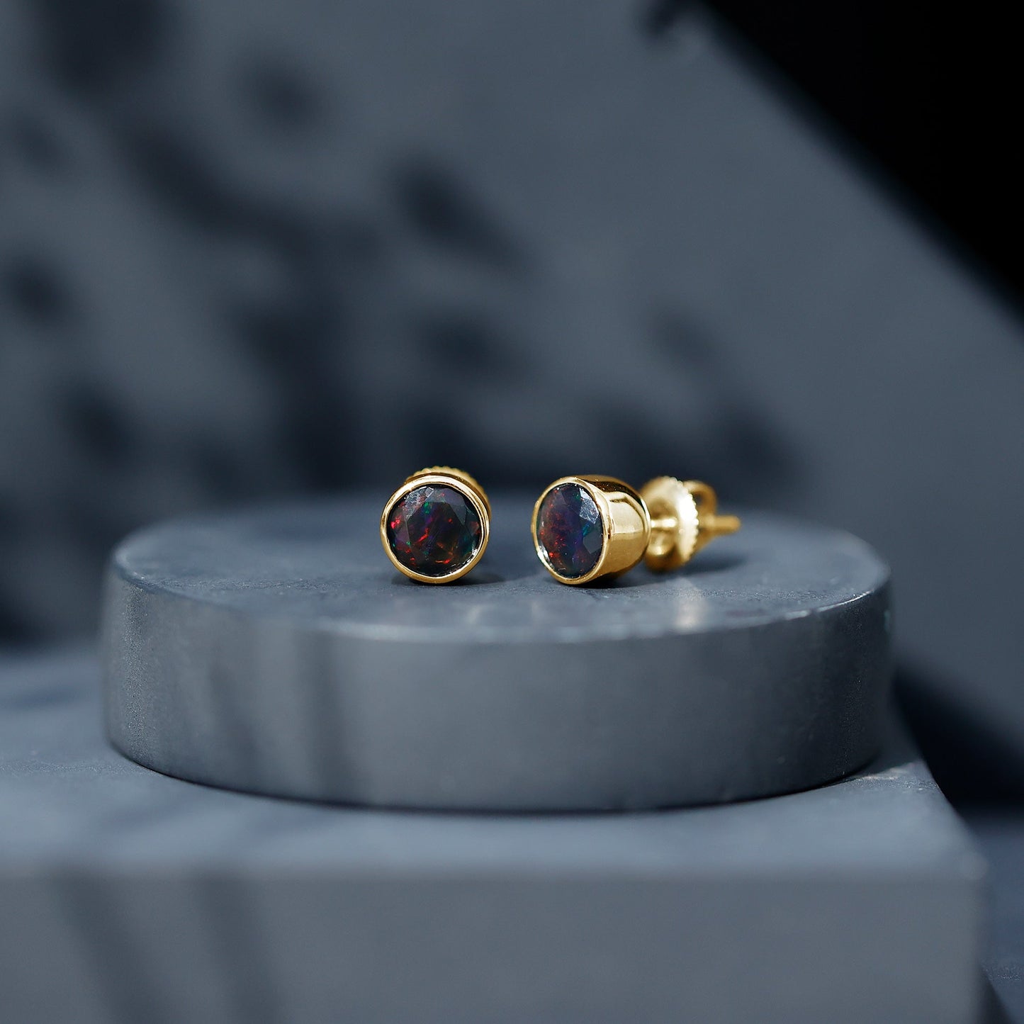 Bezel Set 1.6 Carat Black Opal Stud Earrings with Certificate