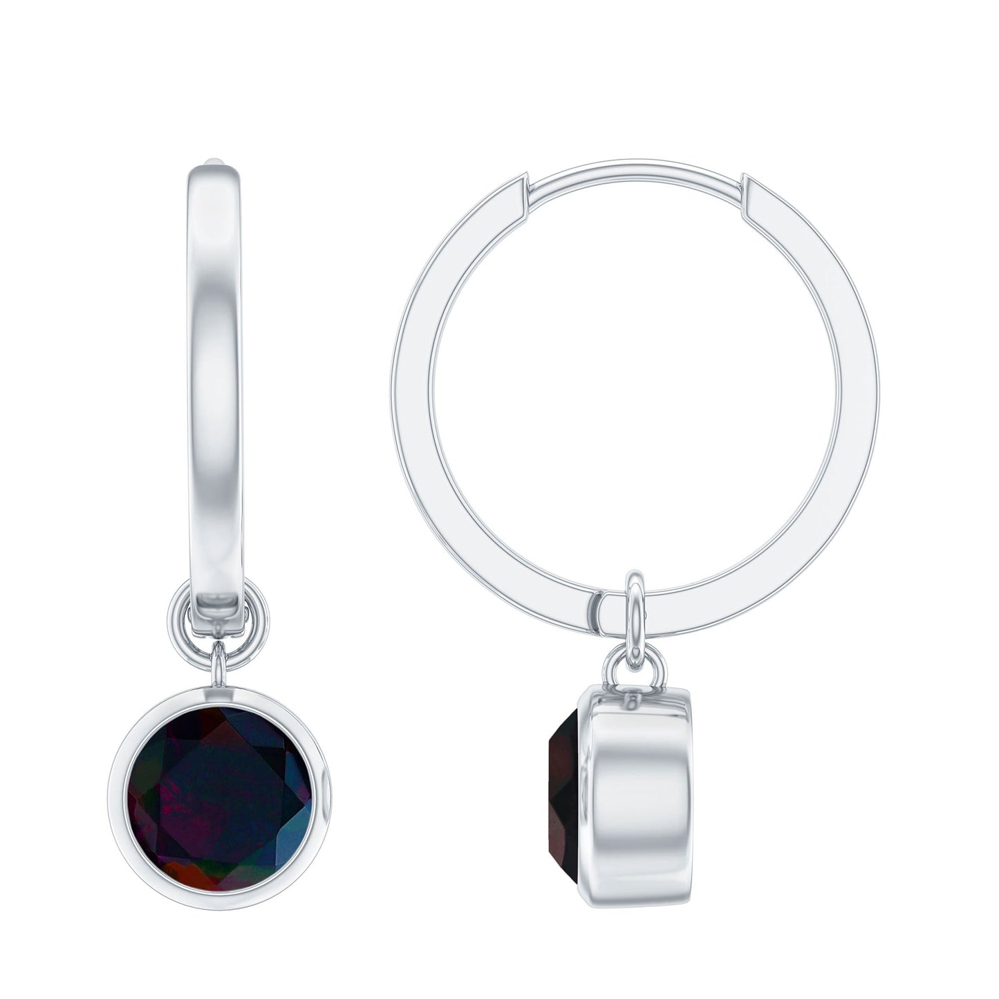 Natural Bezel Set Black Opal Dangle Hoop Earrings For Women