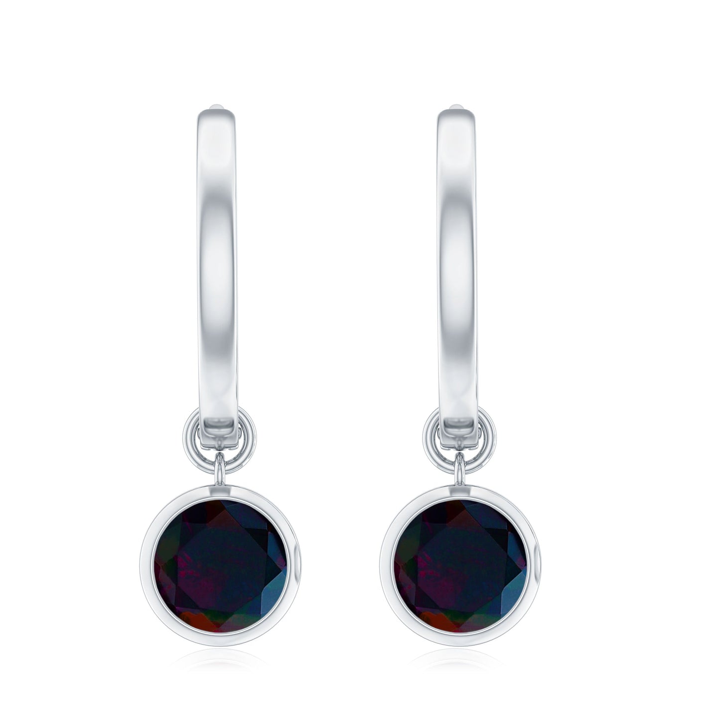 Natural Bezel Set Black Opal Dangle Hoop Earrings For Women