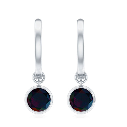 Natural Bezel Set Black Opal Dangle Hoop Earrings For Women