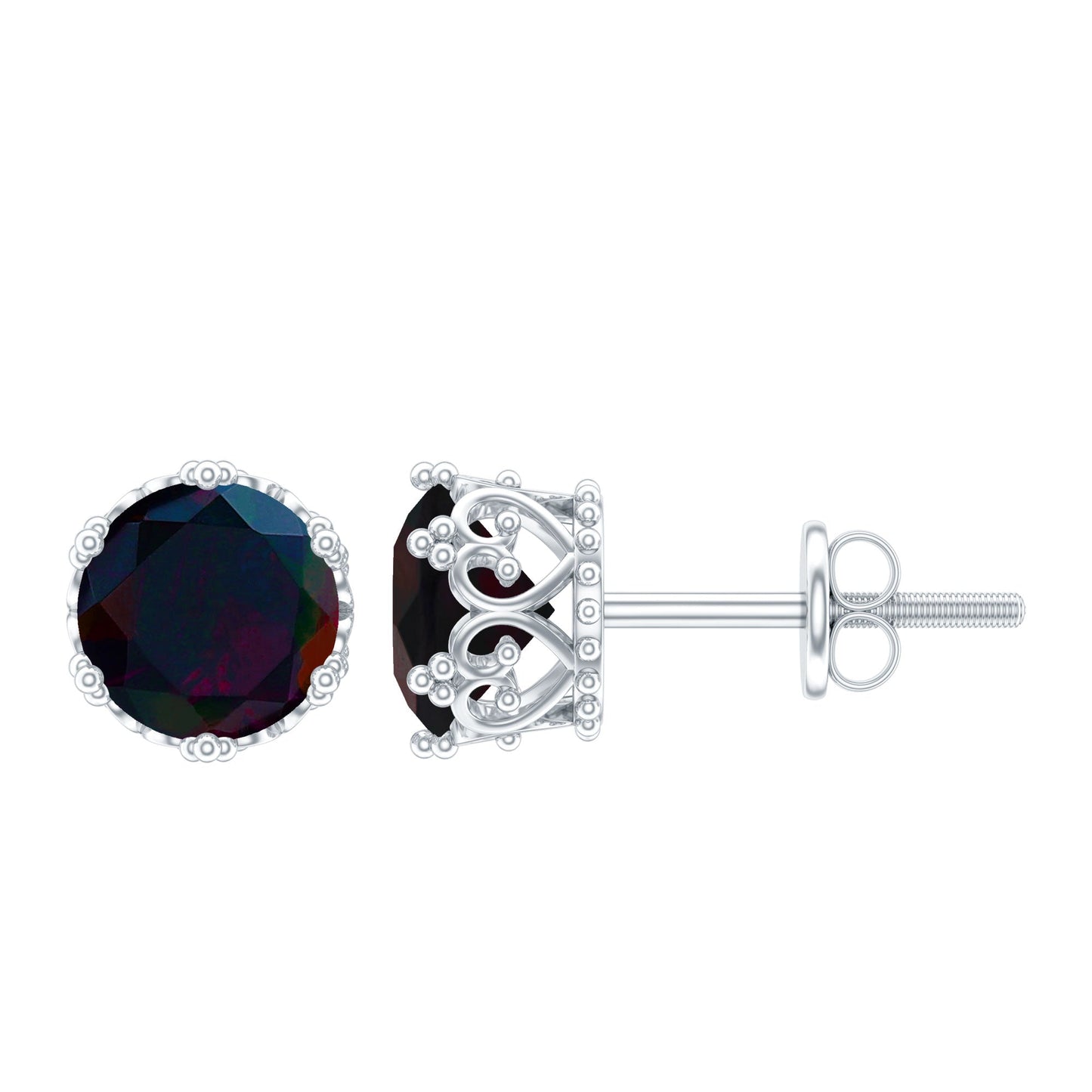 Natural 1.6 Carat Black Opal Crown Stud Earrings in Silver