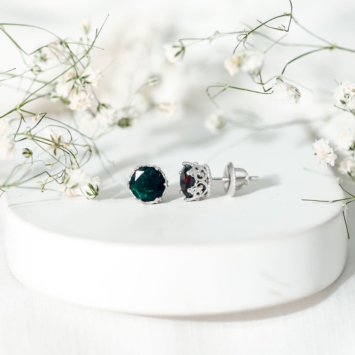 Natural 1.6 Carat Black Opal Crown Stud Earrings in Silver