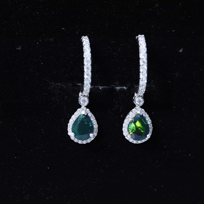 Natural 2 Carat Black Opal Teardrop Earrings with Moissanite
