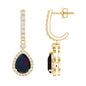 Classic Black Opal and Moissanite Hoop Drop Earrings