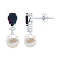 Pear Cut Black Opal and Freshwater Pearl Drop Earrings with Moissanite