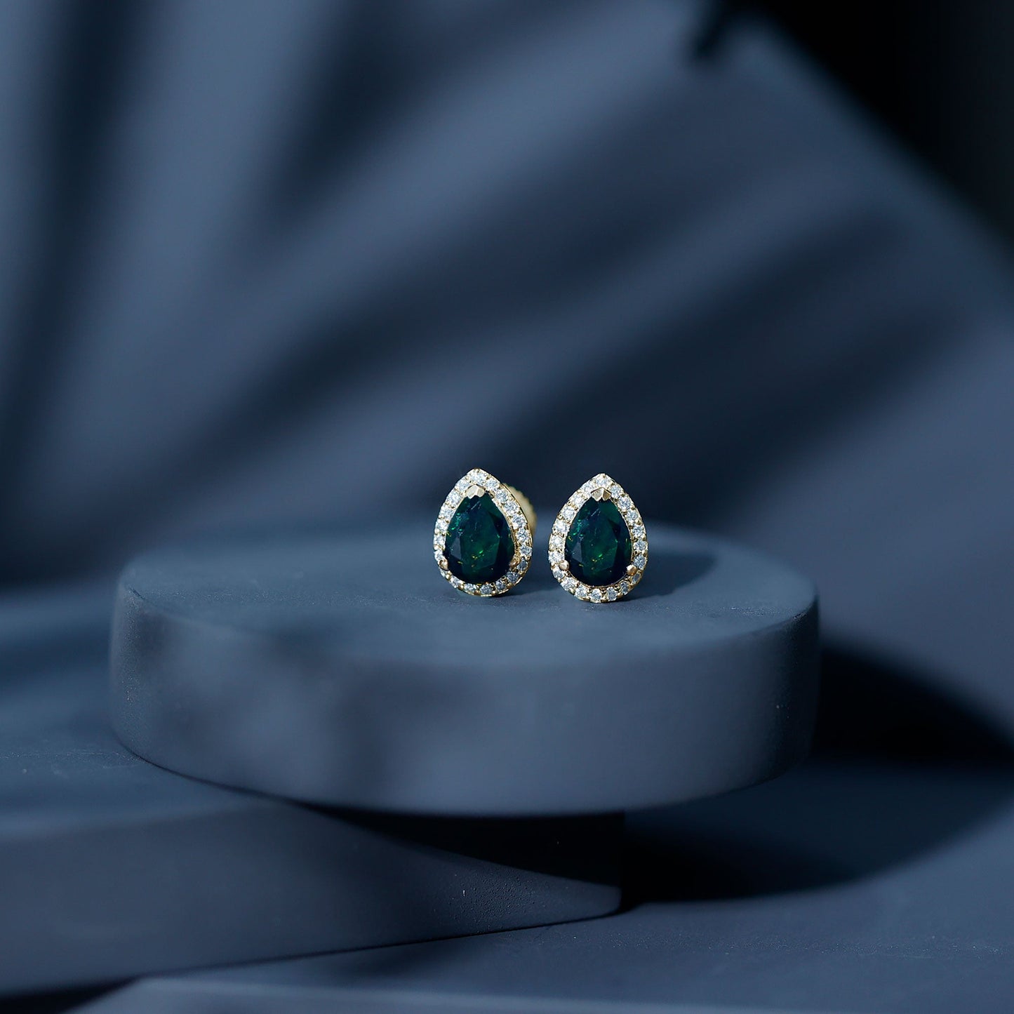 Classic Pear Cut Black Opal and Moissanite Halo Stud Earrings