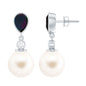 Freshwater Pearl Drop Earrings with Black Opal and Diamond