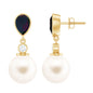 Freshwater Pearl Drop Earrings with Black Opal and Diamond