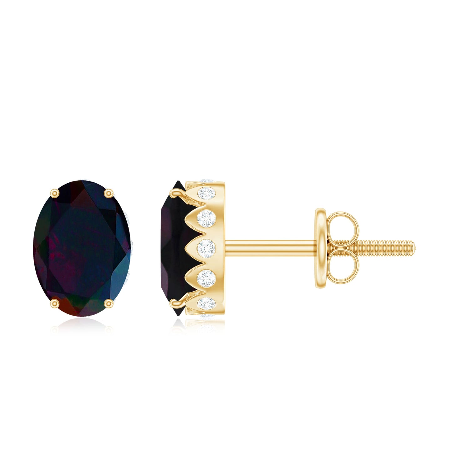 1.8 Carat Oval Black Opal Solitaire Stud Earrings with Diamond