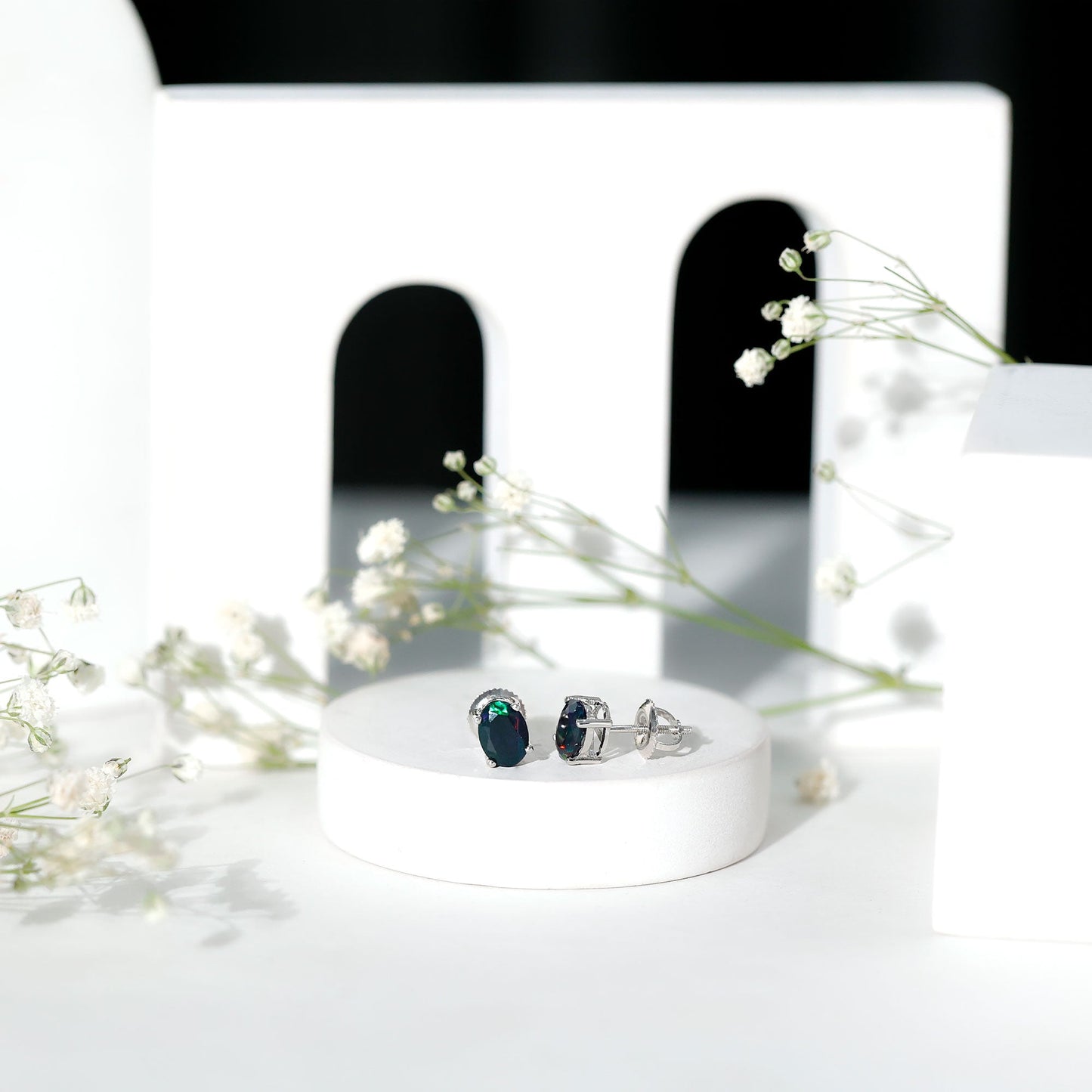 1.8 Carat Real Black Opal Solitaire Stud Earrings in 4 Prong Setting