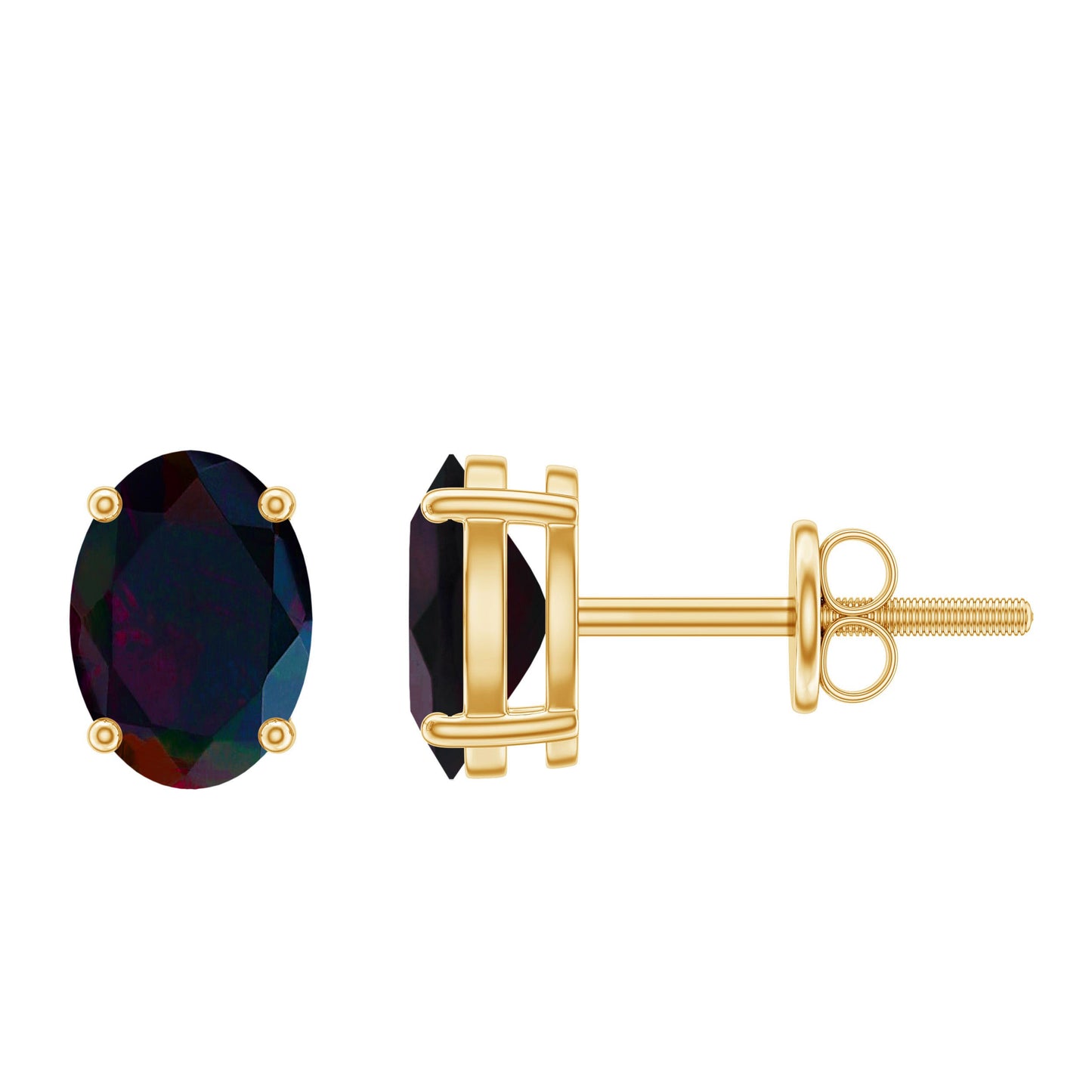 1.8 Carat Real Black Opal Solitaire Stud Earrings in 4 Prong Setting