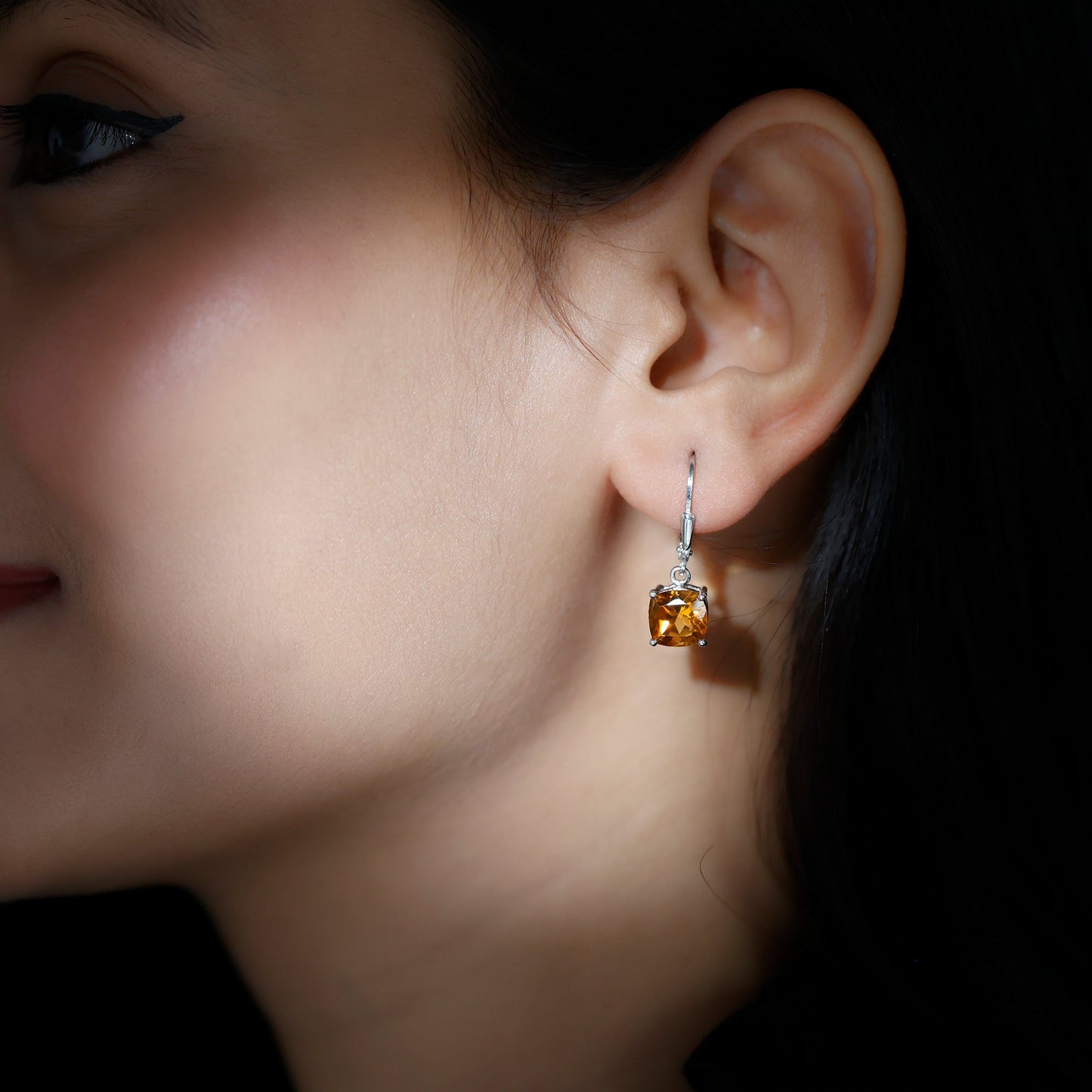 4.4 Carat Cushion Cut Citrine Solitaire Drop Earrings