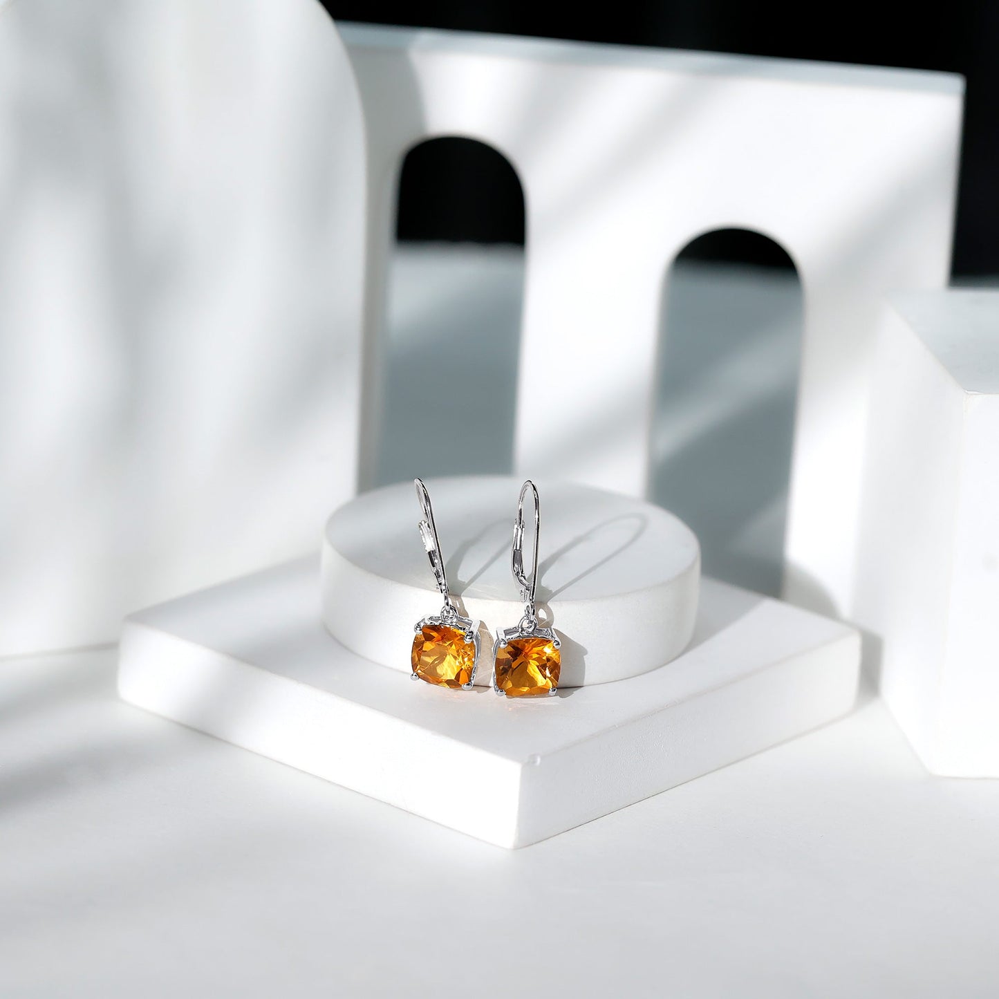 4.4 Carat Cushion Cut Citrine Solitaire Drop Earrings
