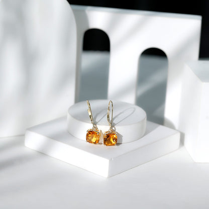 4.4 Carat Cushion Cut Citrine Solitaire Drop Earrings