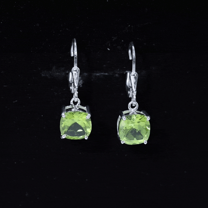4.2 Carat Cushion Cut Peridot Solitaire Drop Earrings with Leverback