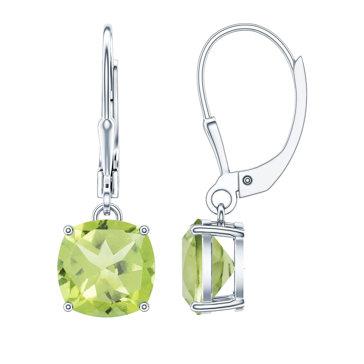 4.2 Carat Cushion Cut Peridot Solitaire Drop Earrings with Leverback