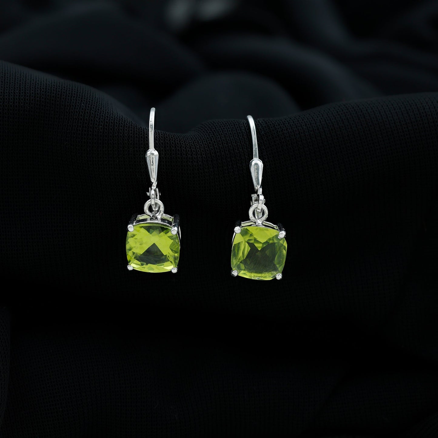 4.2 Carat Cushion Cut Peridot Solitaire Drop Earrings with Leverback