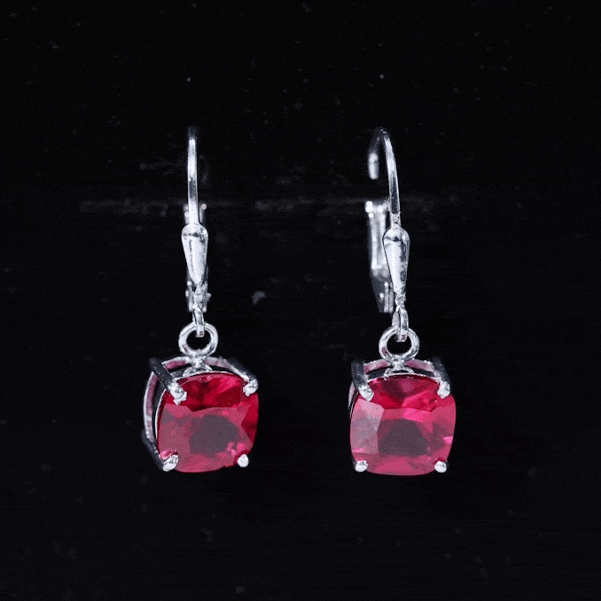 4 Carat Cushion Cut Lab Grown Ruby Hoop Earrings for Women