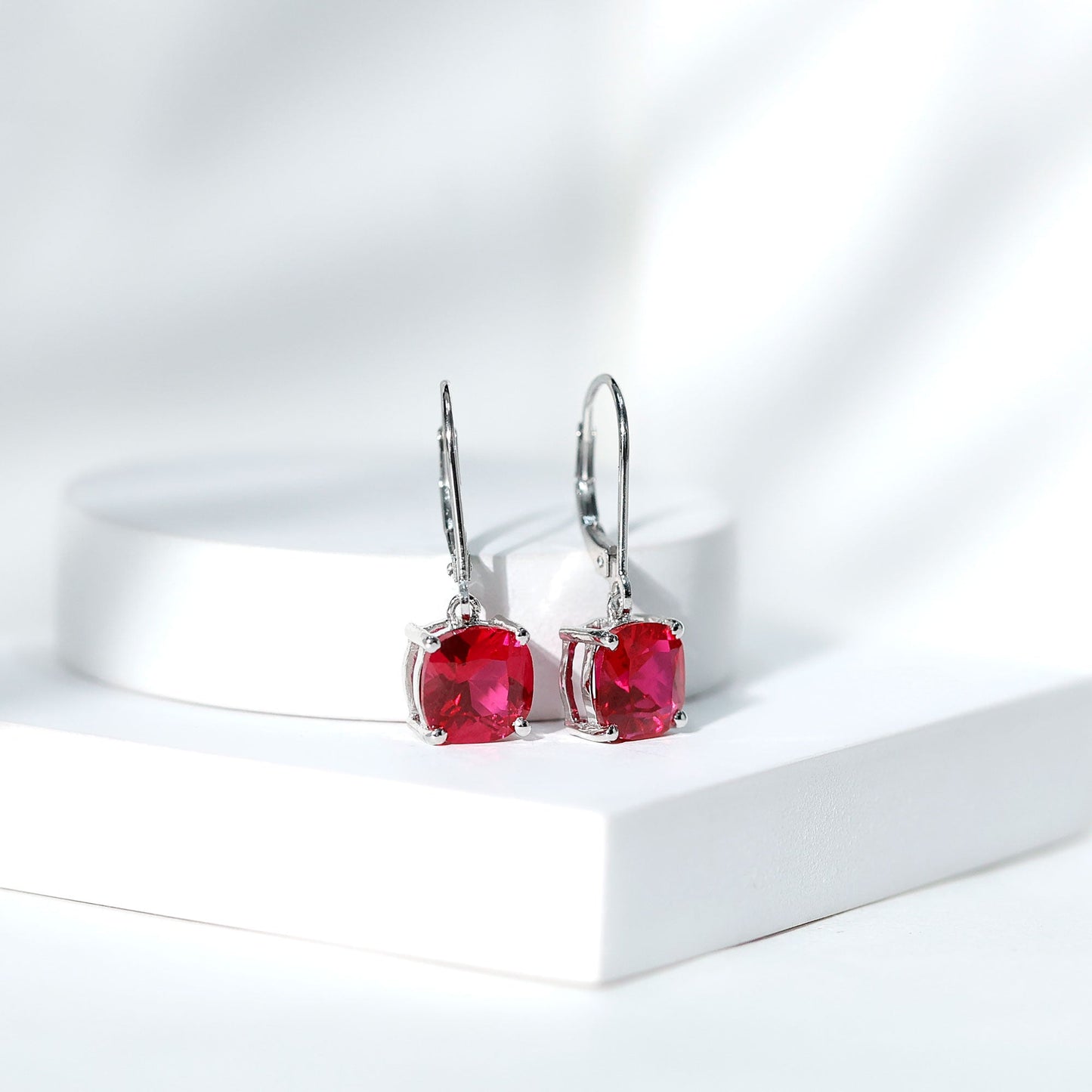4 Carat Cushion Cut Lab Grown Ruby Hoop Earrings for Women