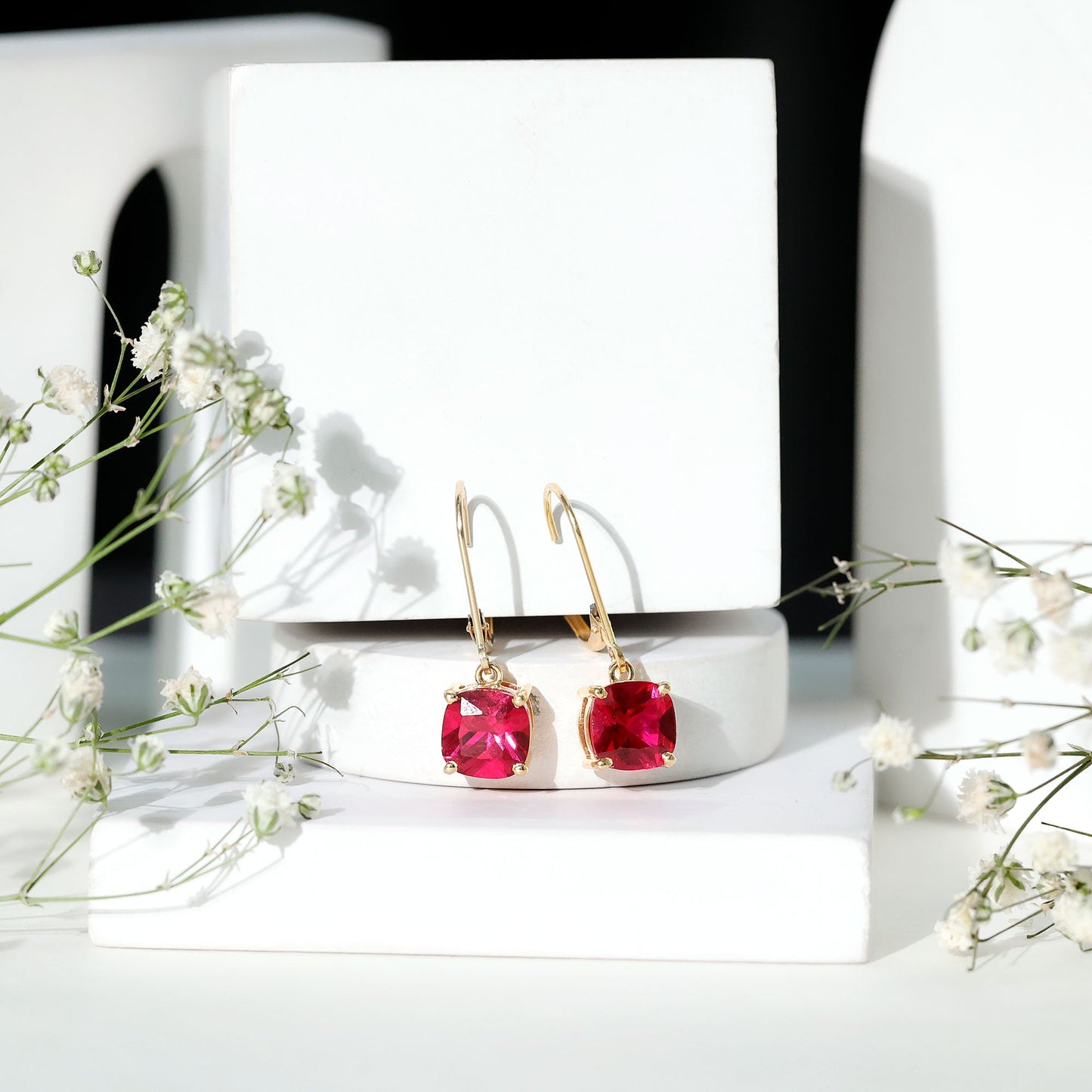 Lab Created Ruby Drop Earrings For Women