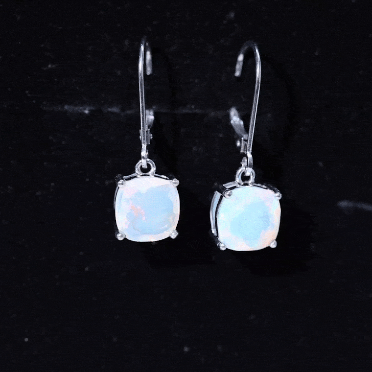Cushion Cut Solitaire Ethiopian Opal Drop Earrings