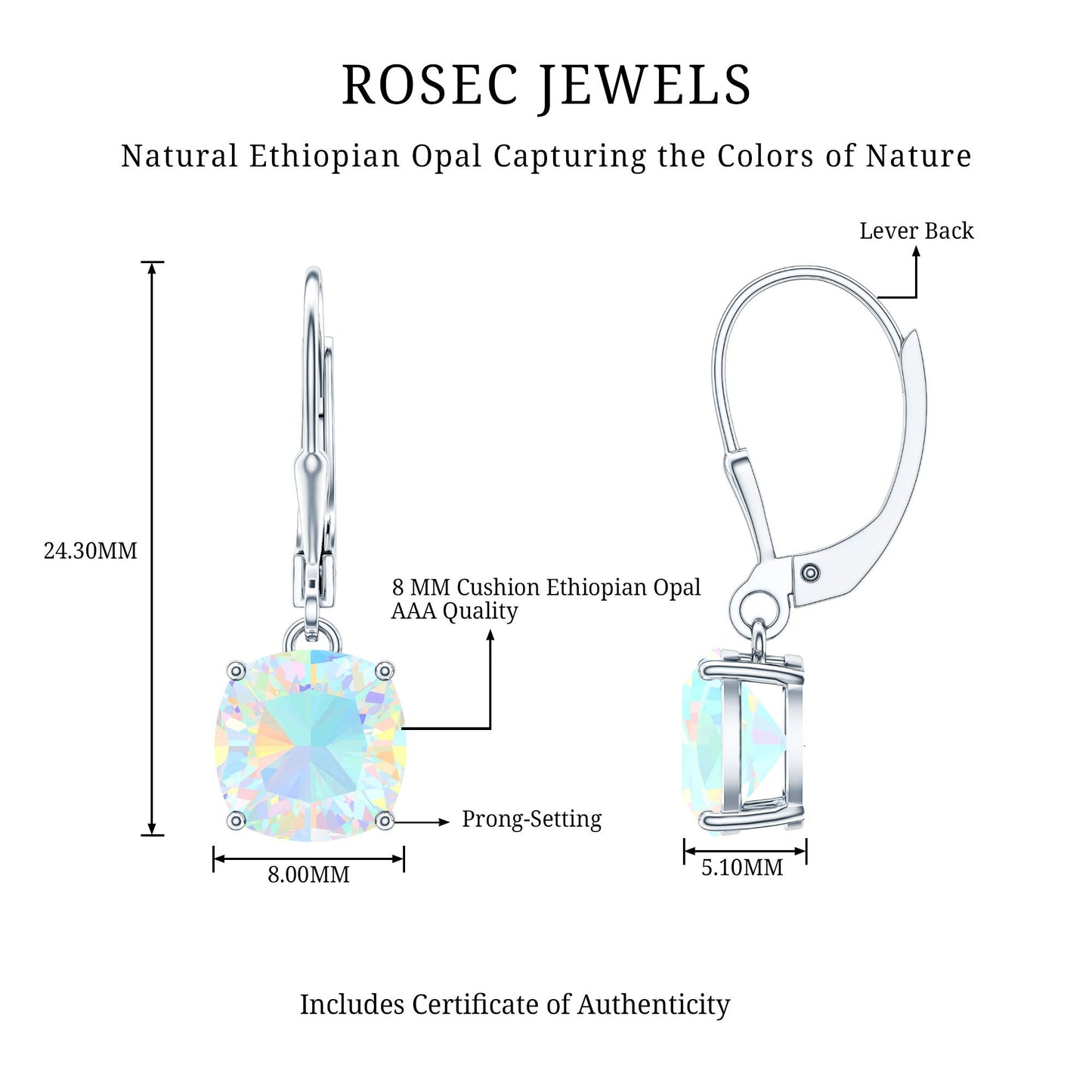 Cushion Cut Solitaire Ethiopian Opal Drop Earrings