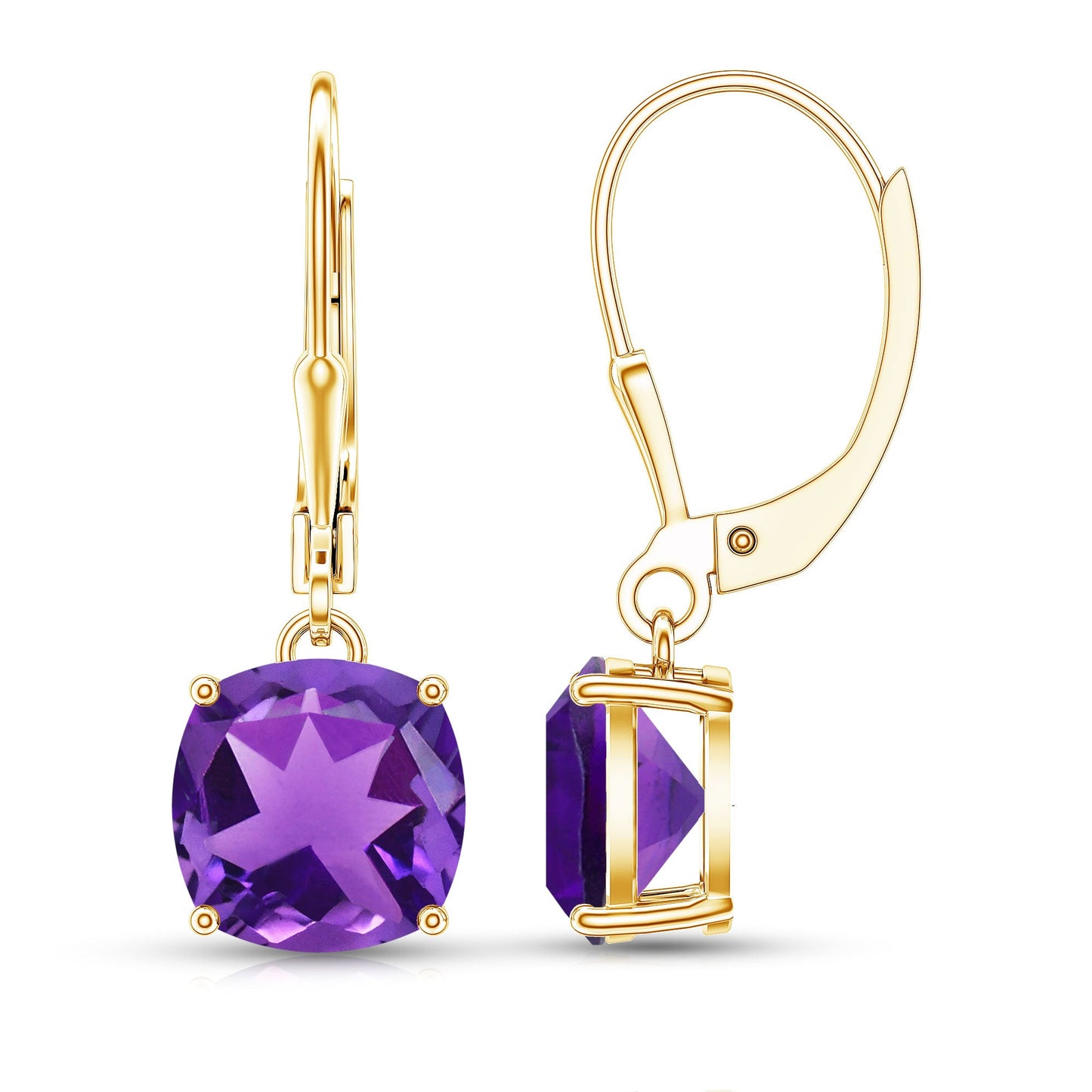 Natural 4.2 Carat Cushion Cut Amethyst Drop Earrings with Lever Back