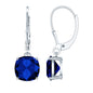 Cushion Cut Lab Grown Blue Sapphire Drop Hoop Earrings