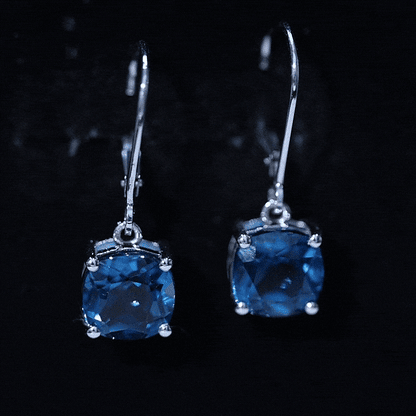Cushion Cut London Blue Topaz Solitaire Drop Earrings