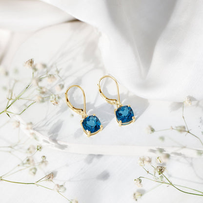 Cushion Cut London Blue Topaz Solitaire Drop Earrings