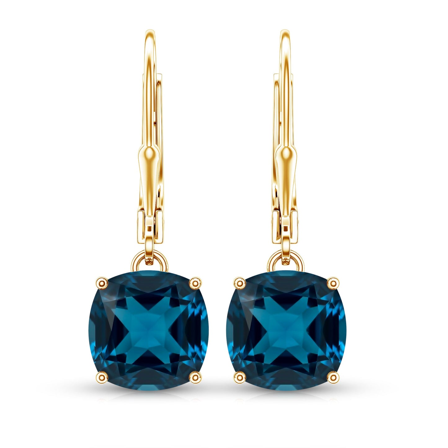 Cushion Cut London Blue Topaz Solitaire Drop Earrings