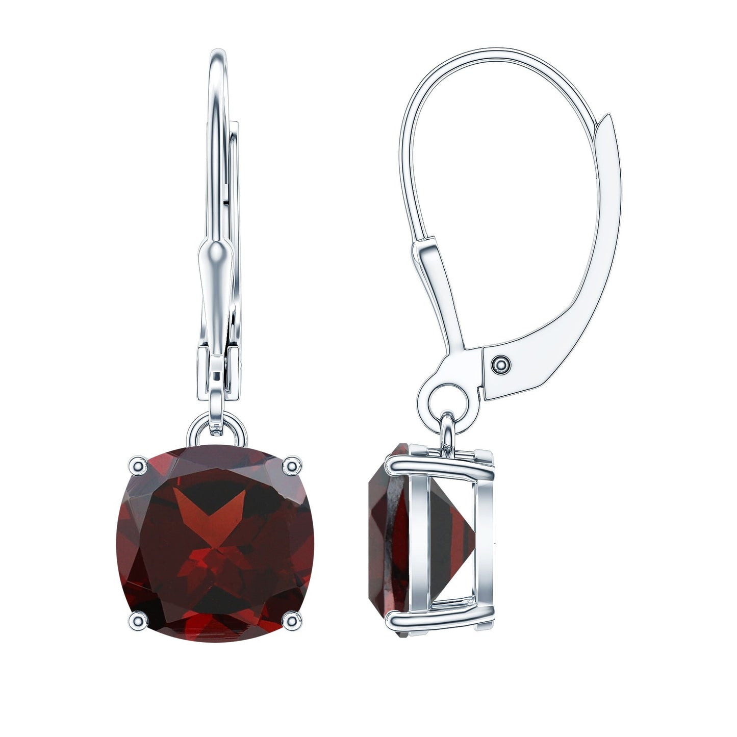 6.4 Carat Cushion Cut Garnet Solitaire Drop Earrings with Lever Back