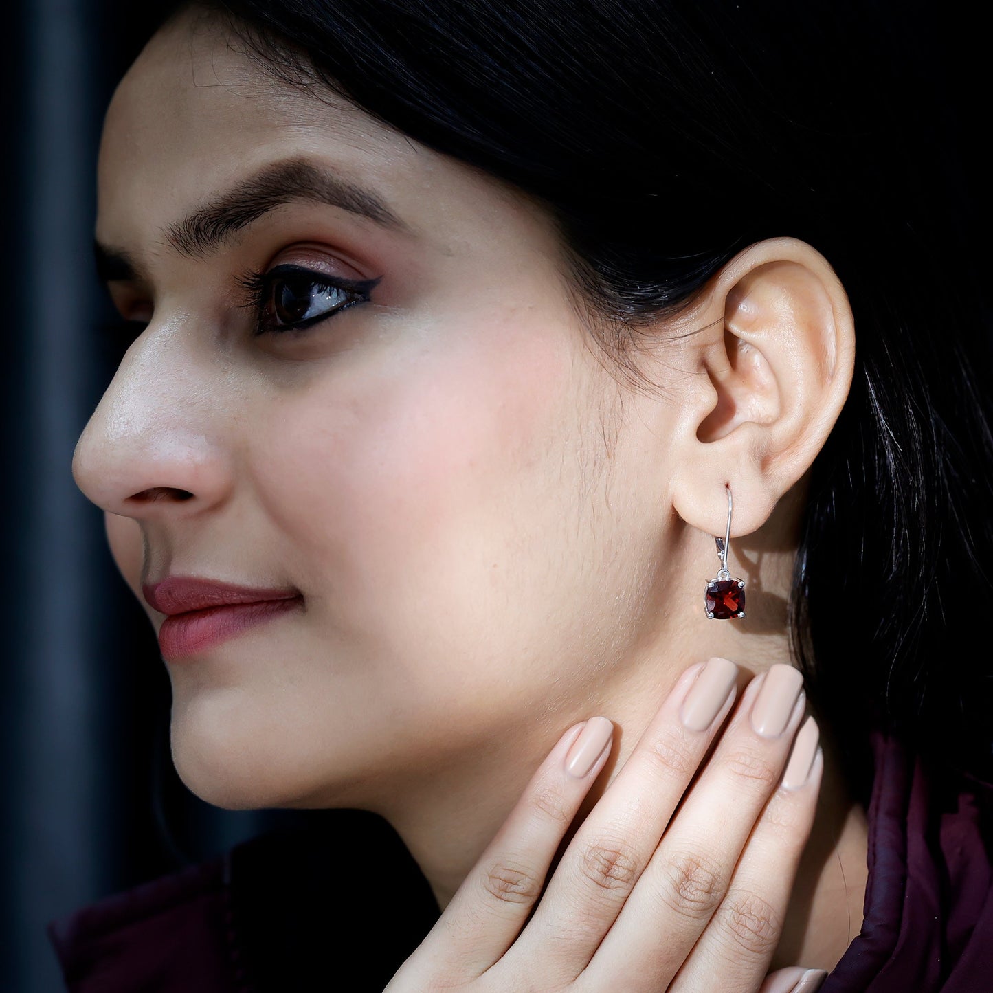 6.4 Carat Cushion Cut Garnet Solitaire Drop Earrings with Lever Back