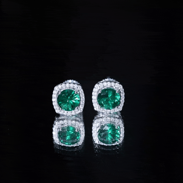 Classic Lab Grown Emerald Halo Stud Earrings with Certificate