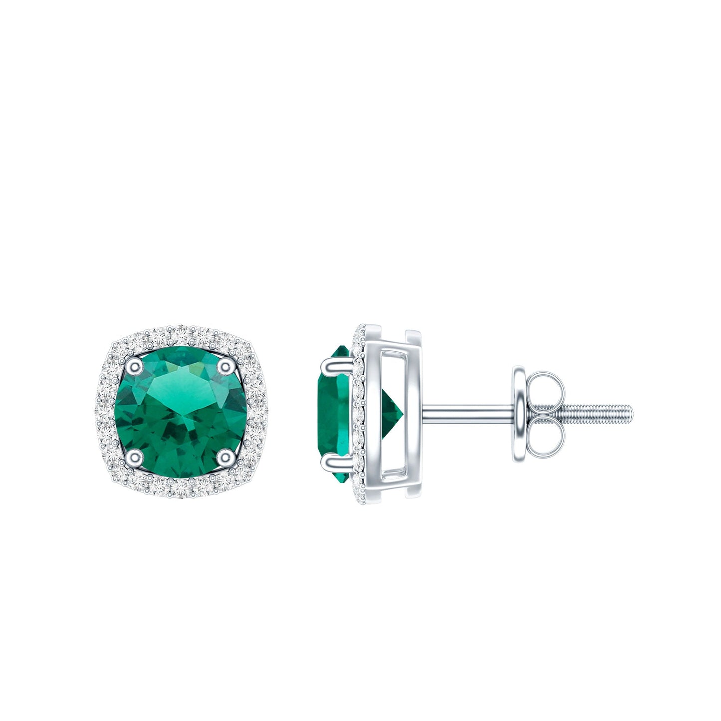 Classic Lab Grown Emerald Halo Stud Earrings with Certificate