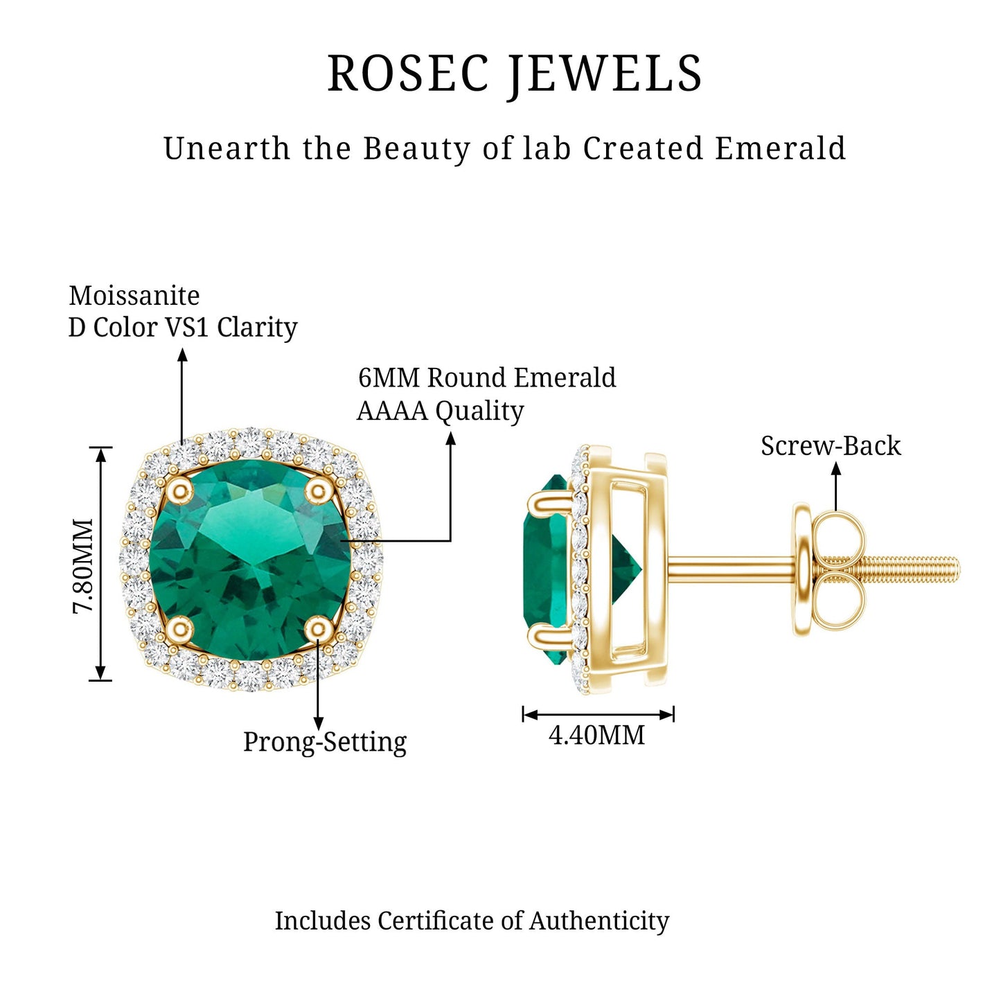 Classic Lab Grown Emerald Halo Stud Earrings with Certificate